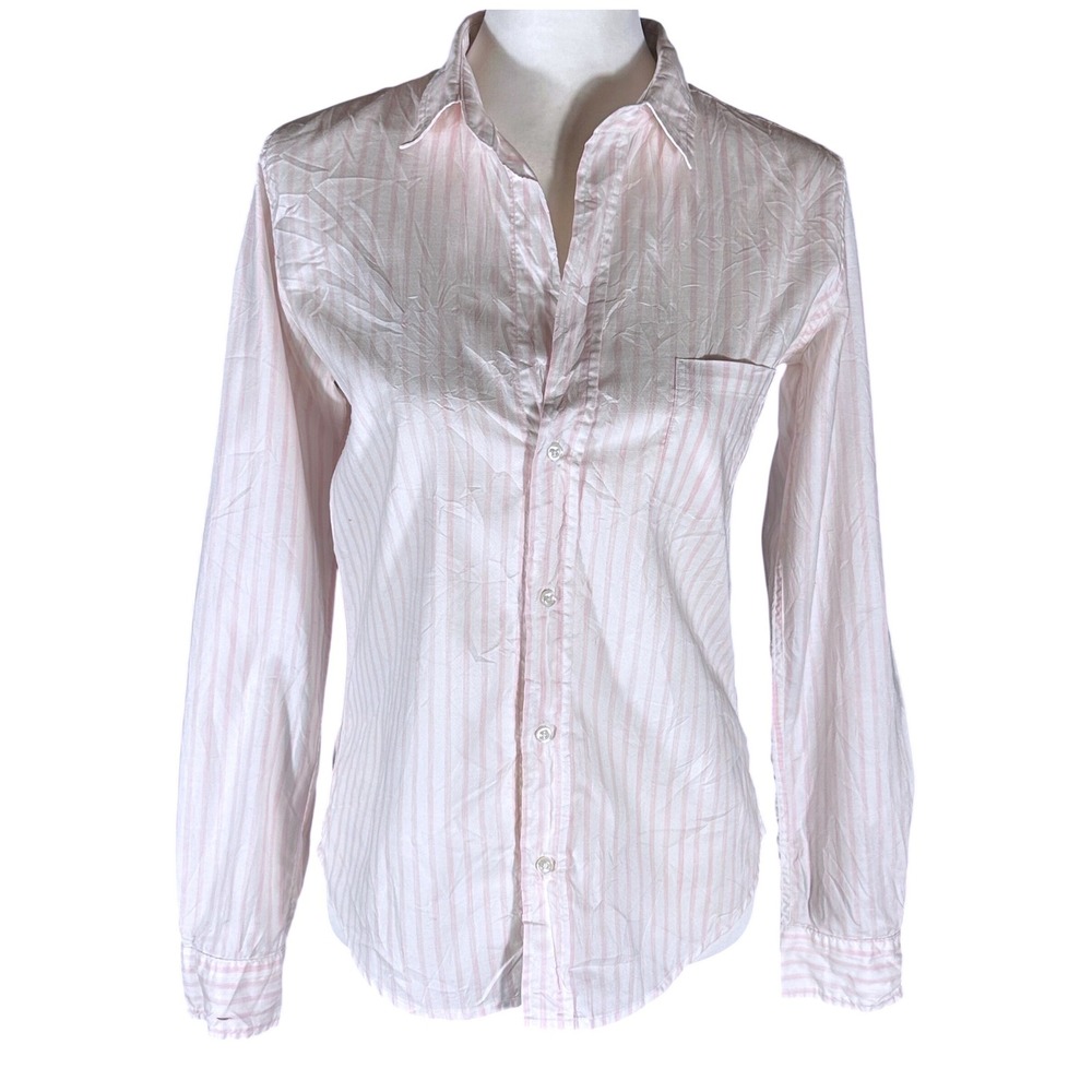 Frank & Eileen Barry Button Up Women S Pink White Striped Woven In Italy